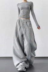 Sporty Wide Leg Casual Elastic Waist Pants