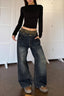 Leopard Panel Double Waist Wide Leg Jeans