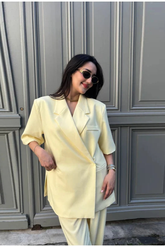 Yellow Lapel Short Sleeve Blazer Main image