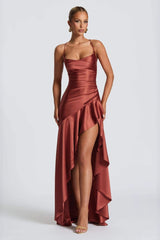Backless Lace-Up Satin Silk Dress