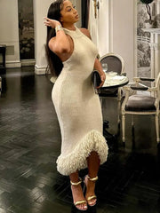 Tassel Hem Backless Knitted Party Dress