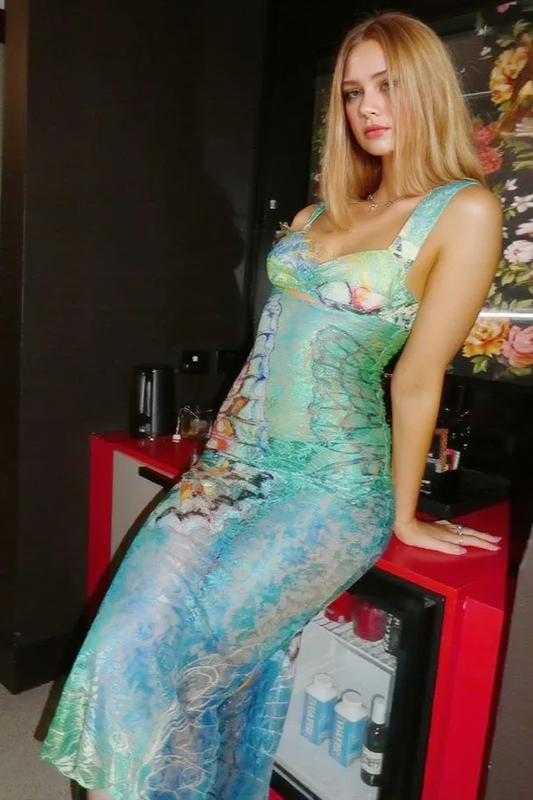 Lace Printed Sleeveless Open Back Slip Dress Secondary image