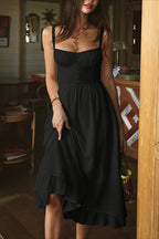 Lace Trim Spaghetti Strap Bodycon Midi Dress