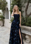 Retro Floral Strappy Backless High Split Pleated Maxi Dress