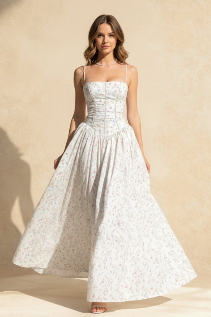 Chiffon Pleated Floral Off Shoulder Maxi Dress Secondary image