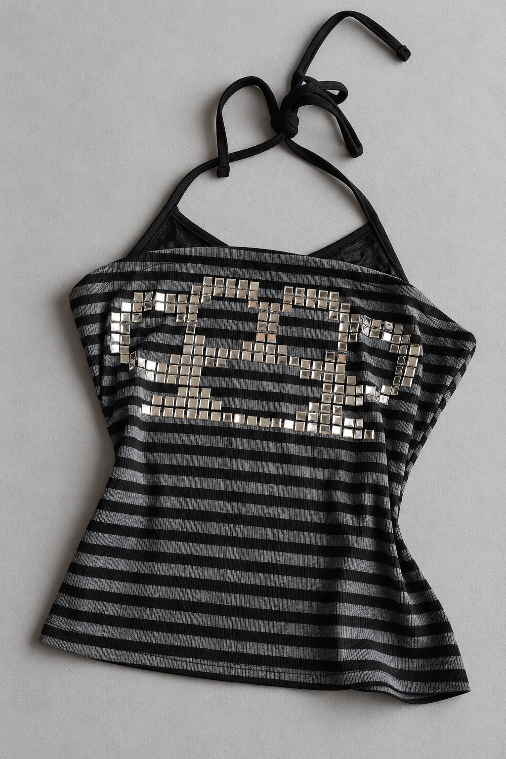 Striped Vintage Rhinestone Knuckle Print Halter Top Secondary image