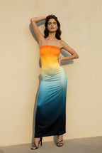 Strapless Floral Bodycon Slit Vacation Dress