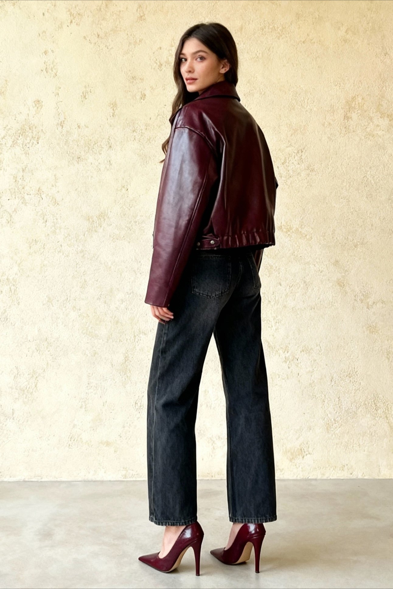 New Leaher Feminina Streetwear Outwear Vermelho Black Jackets Secondary image