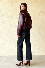 New Leaher Feminina Streetwear Outwear Vermelho Black Jackets