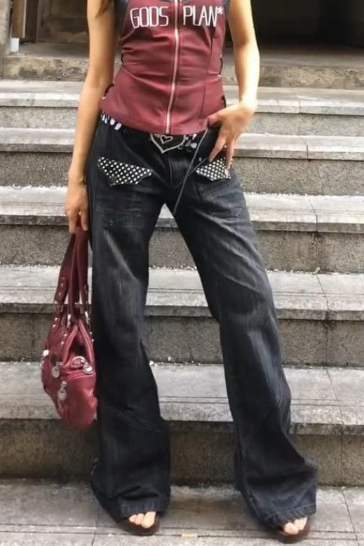 Washed Distressed Wide Leg Jeans Secondary image