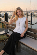 Cotton & Linen Pleated Back Tie Top
