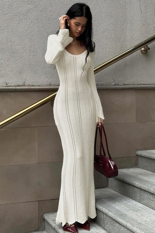 U Neck Long Sleeve Knit Work Dress Main image