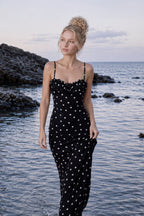 Polka Dot Backless Cami Bodycon Maxi Dress