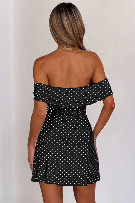 Off Shoulder Polka Dot Twist Bodycon Mini Dress