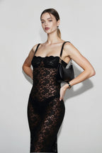 Sheer Lace Off Shoulder Slip Dress