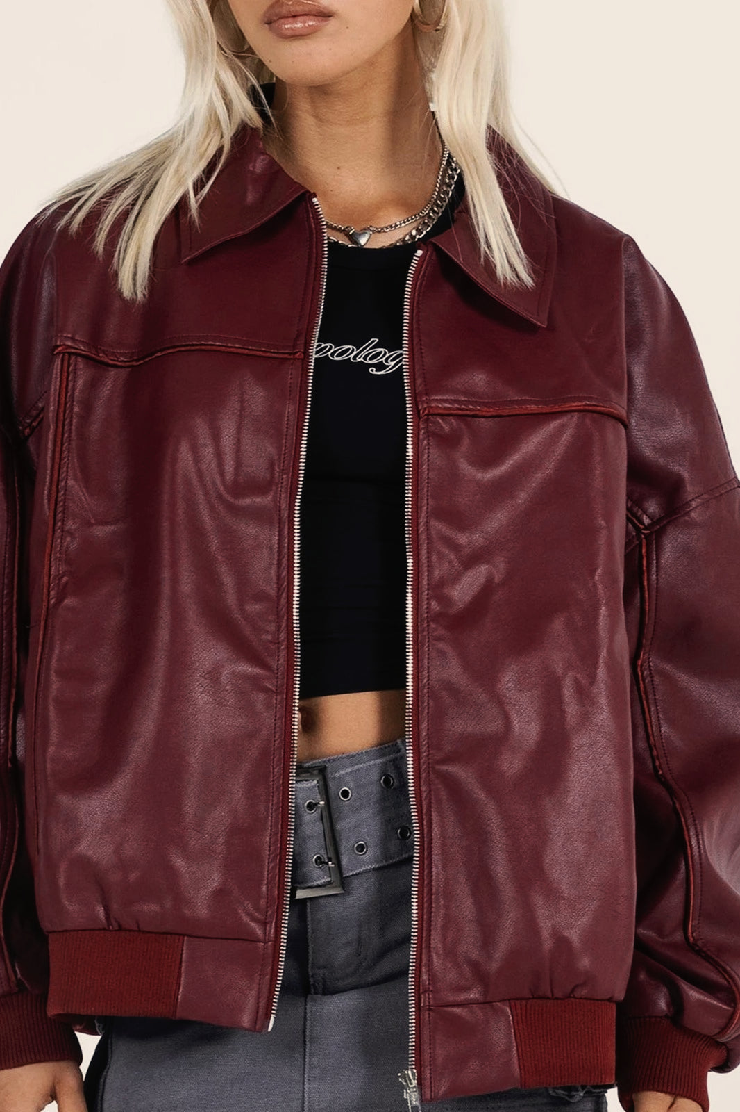 Lapel Collar Faux Leather Motorcycle Jacket Secondary image