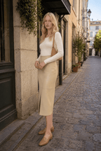 Faux Leather Piping Sit Midi Skirt