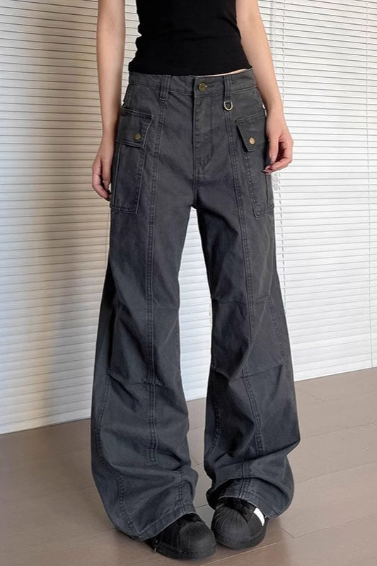 Straight Flared Vintage Washed Multi Pocket Cargo Pants Secondary image