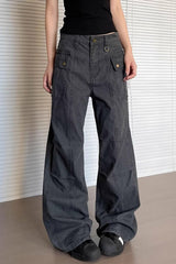 Straight Flared Vintage Washed Multi Pocket Cargo Pants