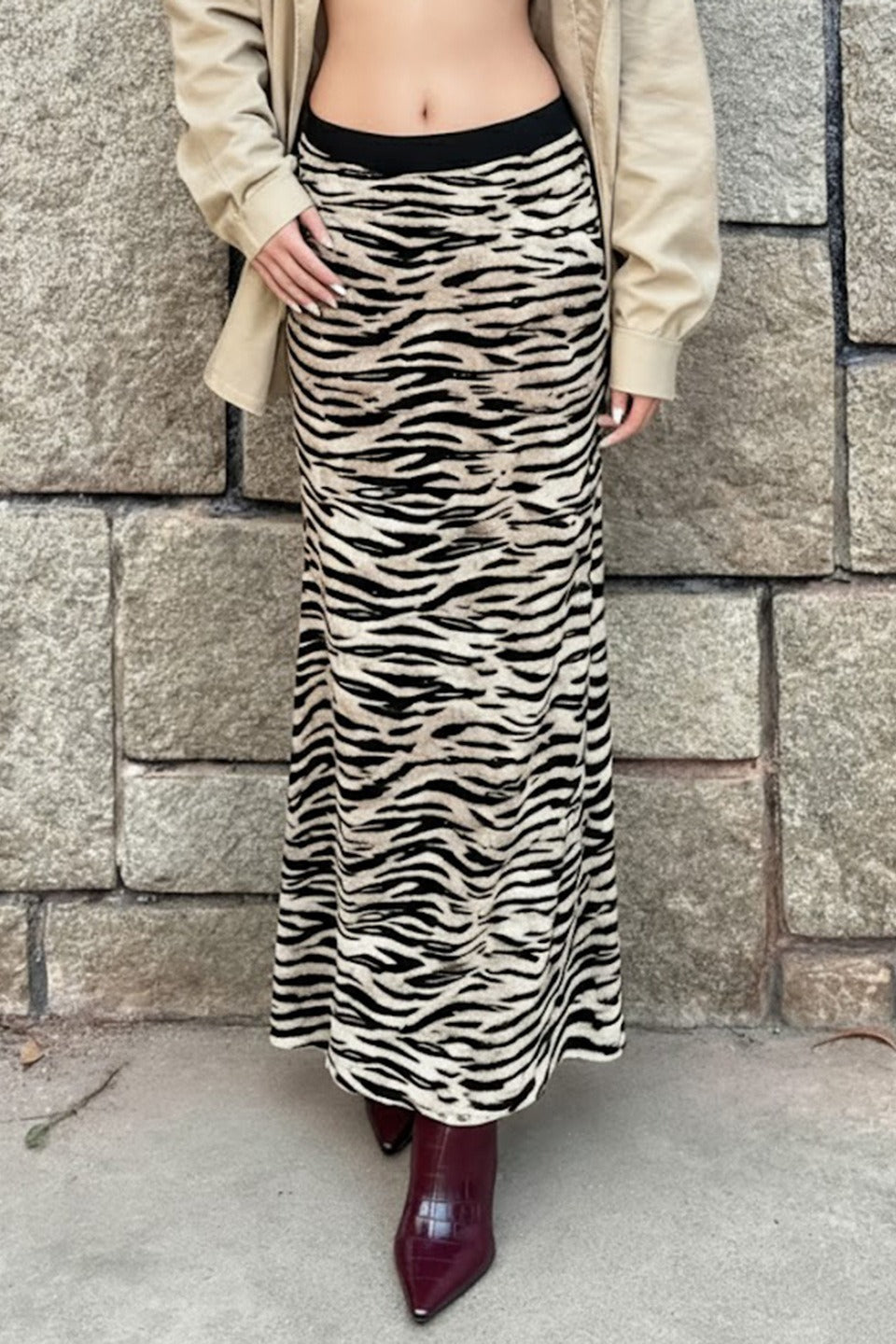 High Waist Zebra Print Office Midi Skirt Main image
