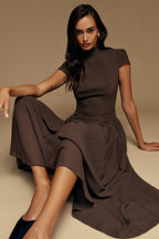 Mock Neck Cap Sleeve Fit And Flare Maxi Dress