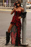 Ruched Low-Neck Floral Dress