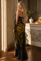 Mesh Print Backless Split Maxi Dress