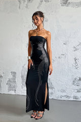 Strapless Rhinestone Maxi Birthday Dress