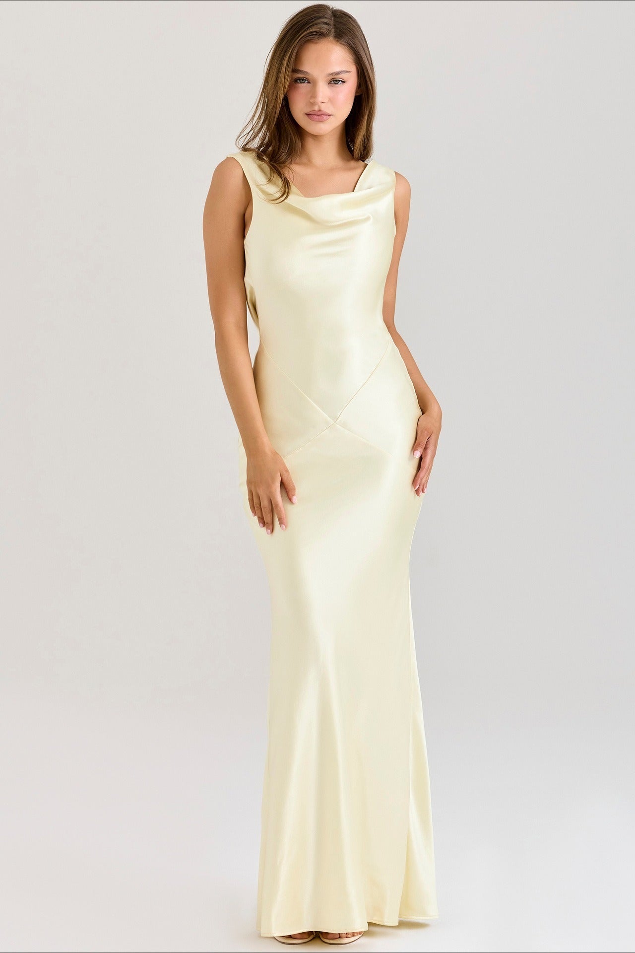 Elegant Satin Sleeveless Off-Shoulder Bodycon Solid Formal Dress Secondary image