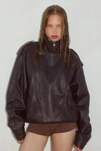 Stand Collar Zip Up Leather Jacket