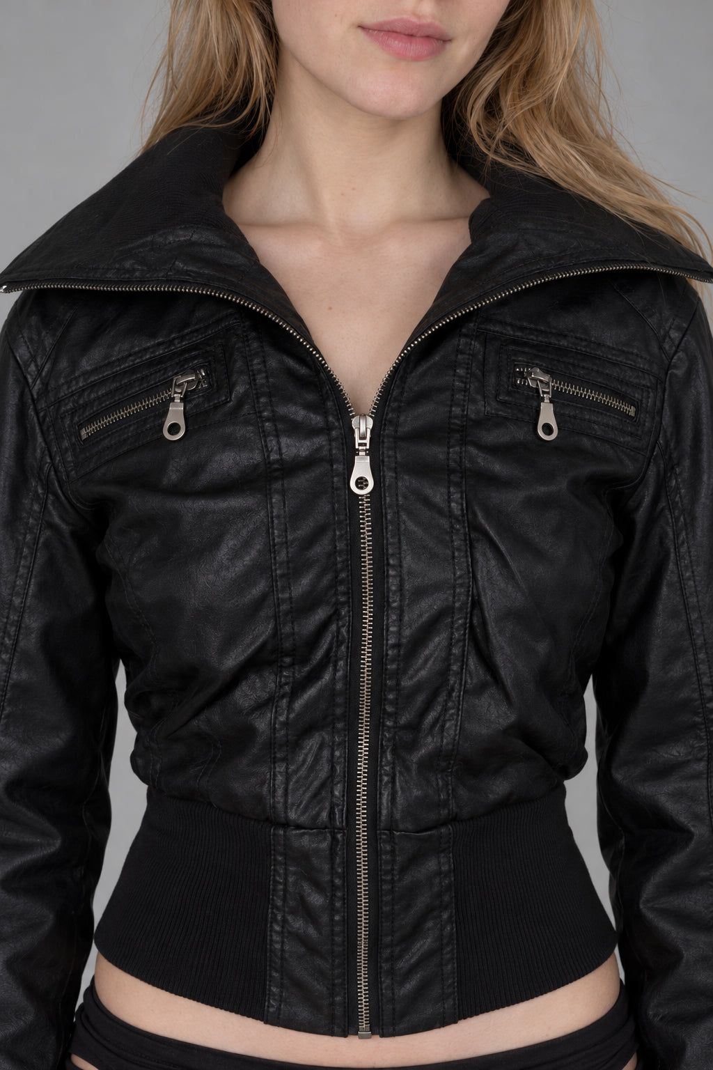 Multi Zip Cropped Faux Leather Jacket Main image