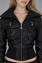 Multi Zip Cropped Faux Leather Jacket