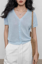 V-Neck Short Sleeve Knit Top