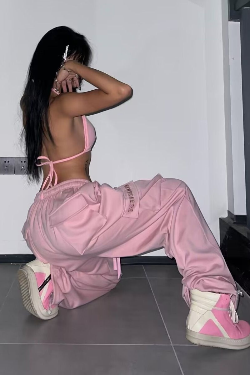 Vintage Y2K Pink Parachute Wide Leg Hip Hop Cargo Pants Secondary image