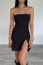Lace Panel Strapless Mini Party Dress