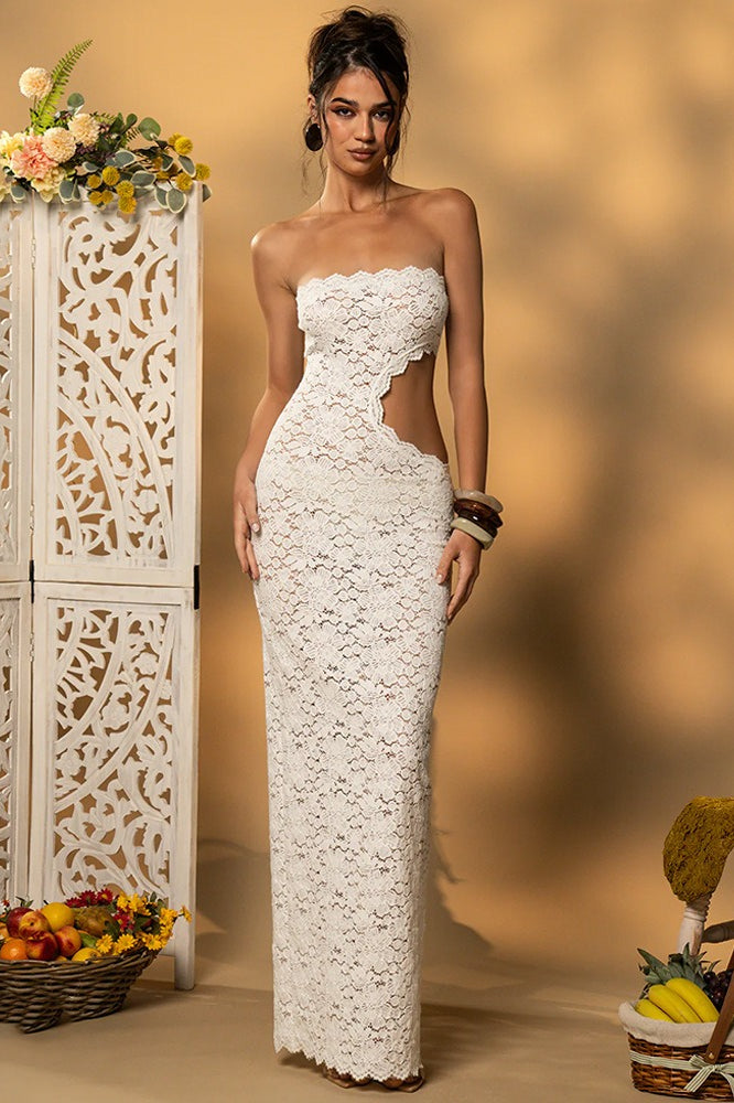Strapless Lace Cutout Slit Bodycon Maxi Lace Dress Main image