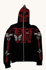 Cartoon Print Camo Panel Zip Youthful Casual Hoodie