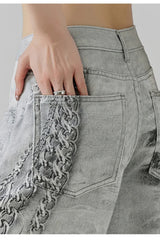 Metal Love Chain Straight Leg Jeans