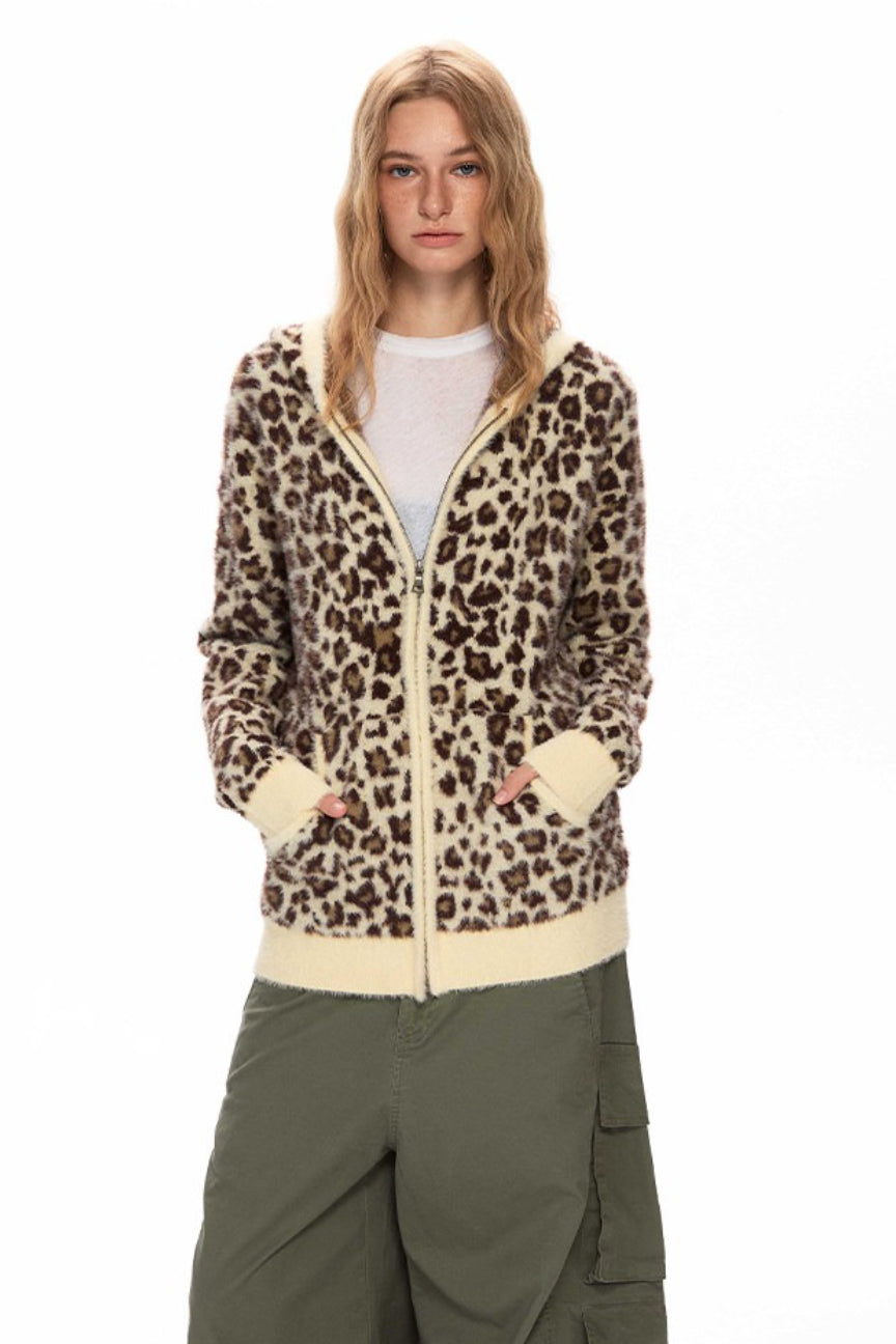 Leopard Knit Zip Up Oversized Hoodie Secondary image