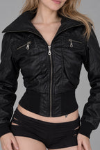 Multi Zip Cropped Faux Leather Jacket