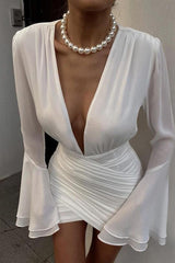 Long Sleeve V Neck Flare Sleeve Bodycon Elegant Formal Dress