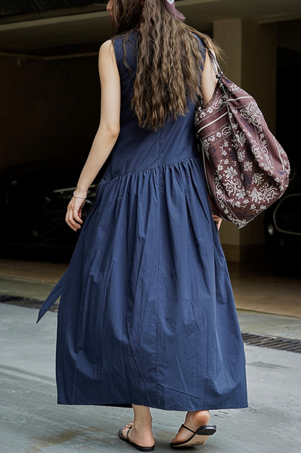 Pleated Tie Strap Lightweight Boho Dress