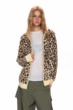 Leopard Knit Zip Up Oversized Hoodie
