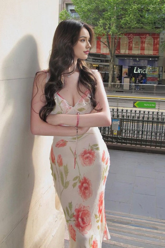 V-Neck Printed Backless Slip Floral Dress Secondary image