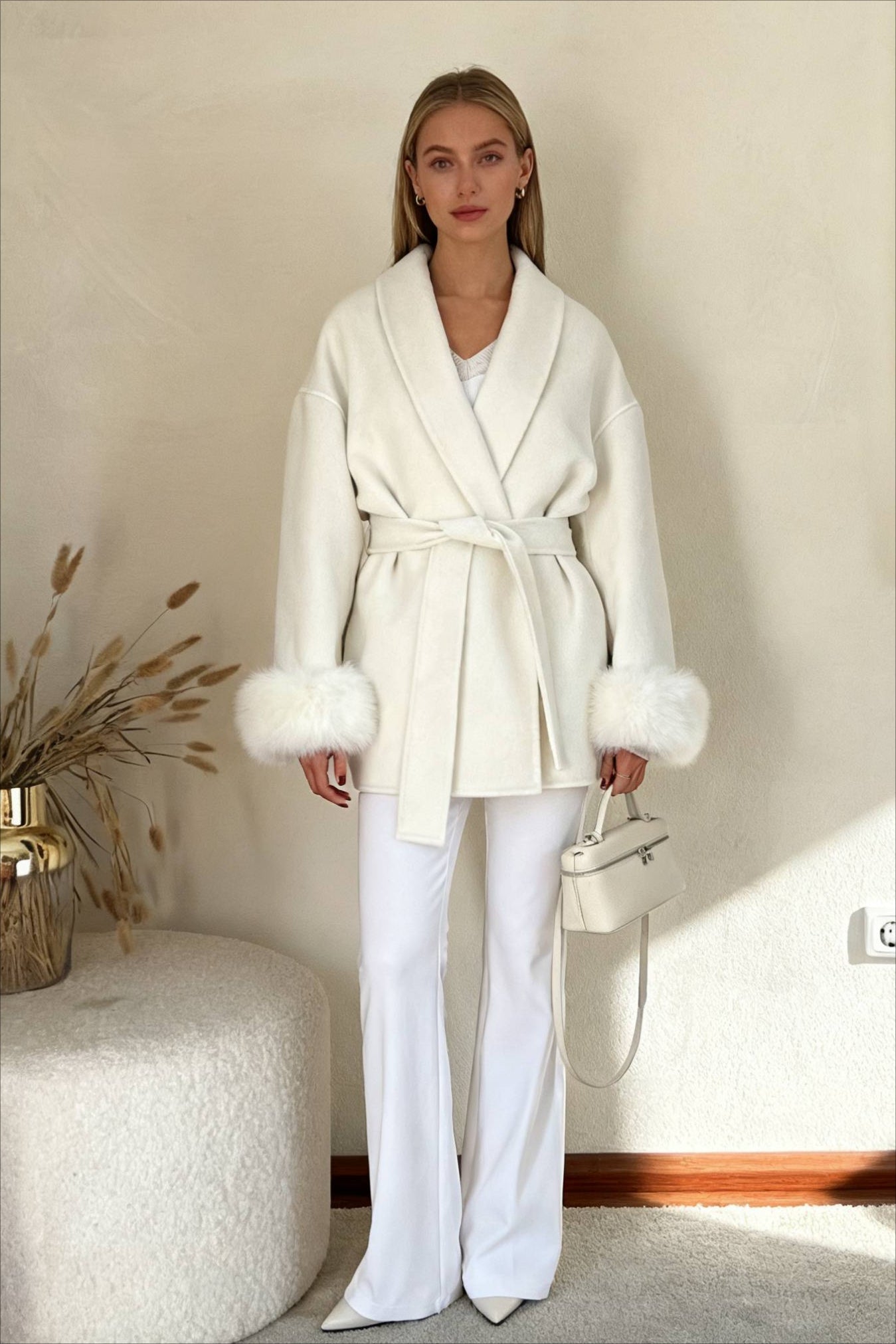 Elegant Short Fox Fur Woolen Coat Secondary image