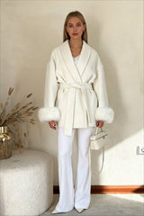Elegant Short Fox Fur Woolen Coat