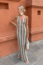 Crochet Knit Floral Vacation Boho Dress