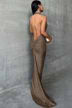 Elegant Ruched Halter Backless Cocktail Dress