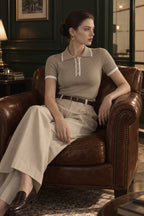 Contrast Trim Metal Trendy Button Knit Top