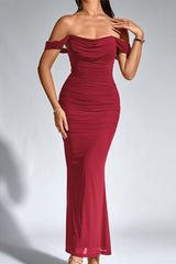 Sexy Fishbone Mesh Pleated Backless Bodycon Dress